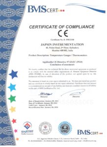 CE Certificate Temperature Instruments