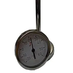 Bimetal Dial Thermometer, 2 1/2" Dial Size, Range -20 to 60 Deg, 3" long Stem X 10 mm OD, Horizontal Mounting, 1/2" BSP (M) Connection
