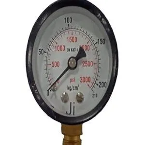Commercial Pressure Gauge, Dial Size 2" (50 mm), Mild Steel Powder Coated Case & Brass Internals, Range 0 to 210 Kg/Cm2 with Dual Scale of 3000 PSI, Direct Mounting Bottom Entry, Connection 1/4" BSP (M), Accuracy 2% FSD