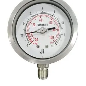 Industrial Compound Gauge, Dial Size 4" (100 mm), Stainless Steel 304 Case Bayonet Type & SS 316L Internals, Range -1 to 7 Kg/Cm2 with Dual Scale of -30 InHg to 100 PSI, Direct Mounting Bottom Entry, Connection 1/2" BSP (M), Accuracy 1%