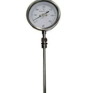 Temperature Gauge, Bimetal Dial Thermometer, 4" Dial, Range 0 to 600 Deg C, 6" long Stem X 10 mm OD, Direct Bottom, 1/2" BSP (M) Adjustable Connection, SS Case & SS Wetted Parts