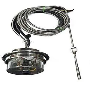 Electrical Contact Mercury Filled Temperature Gauge, 4" Dial, Range 0 to 120 Deg C Connection M12X1.5, Panel Mounting Back Entry, Capillary 6 Meter of SS, Stem length 370 mm X 10 mm OD Complete SS