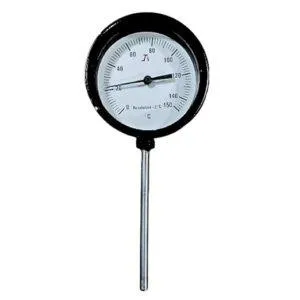 Bi-metal Dial Thermometer, 4" Dial, Range 0 to 150 Deg C, 6" long Stem below thread X 10 mm OD, Vertical Mounting, 1/2" BSP (M) Connection, Aluminium Case & SS Stem