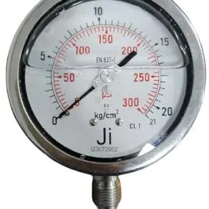 Japsin Instrumentation glycerin filled industrial pressure gauge 0-21 Kg/cm² 300 PSI 100 mm dial with 1/2 inch BSP bottom entry stainless steel bayonet case