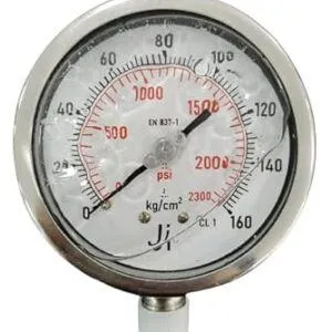 Japsin Instrumentation glycerin filled industrial pressure gauge 0-160 Kg/cm² 2300 PSI 100 mm dial with 1/2 inch BSP bottom entry and 1% FSD accuracy