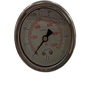 Economical Pressure Gauge Glycerin Filled, Dial Size 2 1/2" (63 mm), Stainless Steel 304 Case Crimping Type & SS Internals, Range 0 to 70 Kg/Cm2 with Dual Scale of 1000 PSI, Direct Mounting Back Entry, Connection 1/4" BSP (M), Accuracy 1.6% FSD