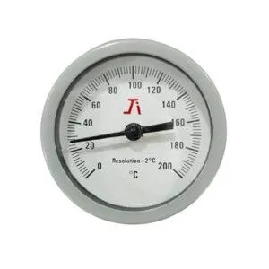 Bi-Metal Dial Thermometer Temperature Gauge, Range 0 to 200 Deg C, Dial Size 2 1/2" (63 mm), Direct Mounting Back Entry, 6" Long Stem of 10 mm OD, 1/2" BSP (M) Thread, MS Case & SS stem
