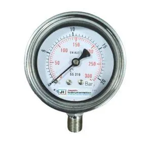 Japsin Instrumentation industrial pressure gauge 0-21 Bar 300 PSI 63 mm dial SS304 bayonet case SS316L wetted parts 1/4 inch BSP bottom entry