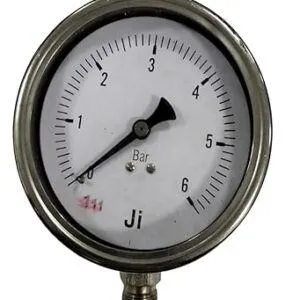 Economical Pressure Gauge, Dial Size 4" (100 mm), Stainless Steel 304 Case Crimping Type & SS Internals, Range 0 to 6 Bar Single Scale, Direct Mounting Bottom Entry, Connection 3/8" BSP (M), Accuracy 1.6% FSD