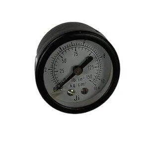 Commercial Pressure Gauge, Dial Size 1 1/2" (40 mm), Mild Steel Powder Coated Case & Brass Internals, Range 0 to 10.6 Kg/Cm2 with Dual Scale of 150 PSI, Direct Mounting Back Entry, Connection 1/8" BSP (M), Accuracy 2% FSD