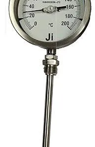 Bi-Metal Dial Thermometer Temperature Gauge, 4" Dial Size, Range 0 to 200 Deg C, Direct Mounting Bottom Entry, Stem Length 150 mm X 10 mm OD, Connection 1/2" BSP (M) Adjustable, SS Case & SS Wetted Parts