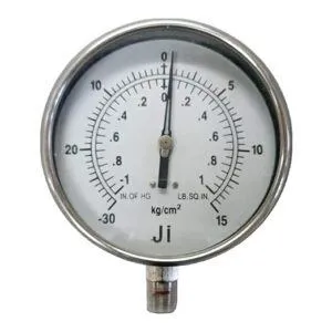 Economical Compound Gauge Stainless Steel Model, 6" Dial, Range -30 to 15 PSI With Dual Scale of -1 to 1 Kg/Cm2, Direct Mounting Bottom Entry, Connection 1/2" BSP (M)