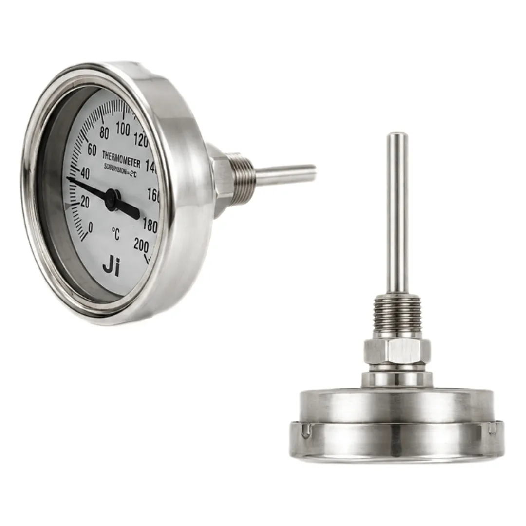 Japsin Instrumentation bimetal dial thermometer 0 to 200 degree C 2.5 inch dial back entry 1/2 BSP 75 mm stem stainless steel body