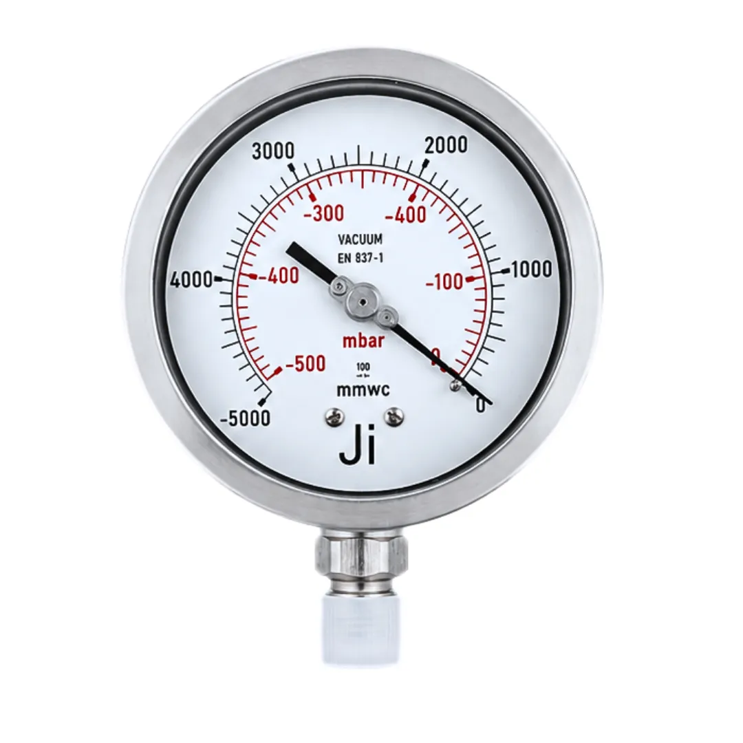 Industrial Capsule Vacuum Gauge 4" Dial, Range -5000 mmWc to 0 with Dual Scale of -500 mBar to 0, Direct Mounting Bottom Entry, Connection 1/2" BSP (M), SS Case & SS Wetted Parts Micro Adjustable Pointer - Image 2