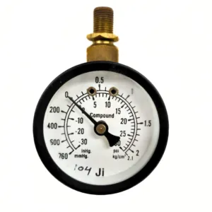 Japsin Instrumentation commercial compound gauge -760 mmHg to 2.1 Kg cm2 50 mm dial top entry 1/4 BSP connection with washer and check nut