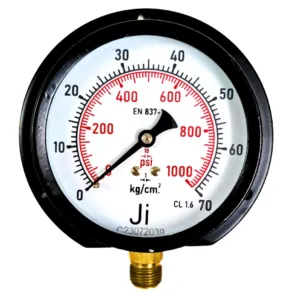 Japsin Instrumentation commercial pressure gauge 0 to 70 Kg cm2 1000 PSI 100 mm dial surface mounting bottom entry 3/8 BSP MS case brass internals