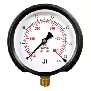 Japsin Instrumentation commercial pressure gauge 0 to 35 Kg cm2 500 PSI 100 mm dial surface mounting bottom entry 3/8 BSP MS case brass internals