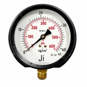 Japsin Instrumentation commercial pressure gauge 0 to 42 Kg cm2 600 PSI 100 mm dial surface mounting bottom entry 3/8 BSP MS case brass internals