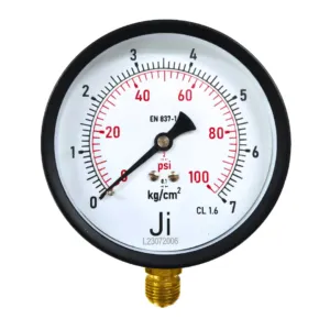 Japsin Instrumentation commercial pressure gauge 0 to 7 Kg cm2 100 PSI 100 mm dial bottom entry 3/8 BSP MS case brass internals