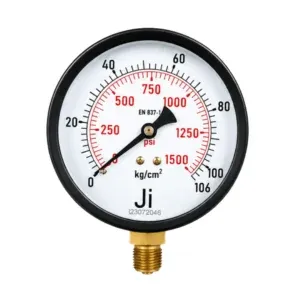 Japsin Instrumentation commercial pressure gauge 0 to 106 Kg cm2 1500 PSI 100 mm dial bottom entry 3/8 BSP MS case brass internals