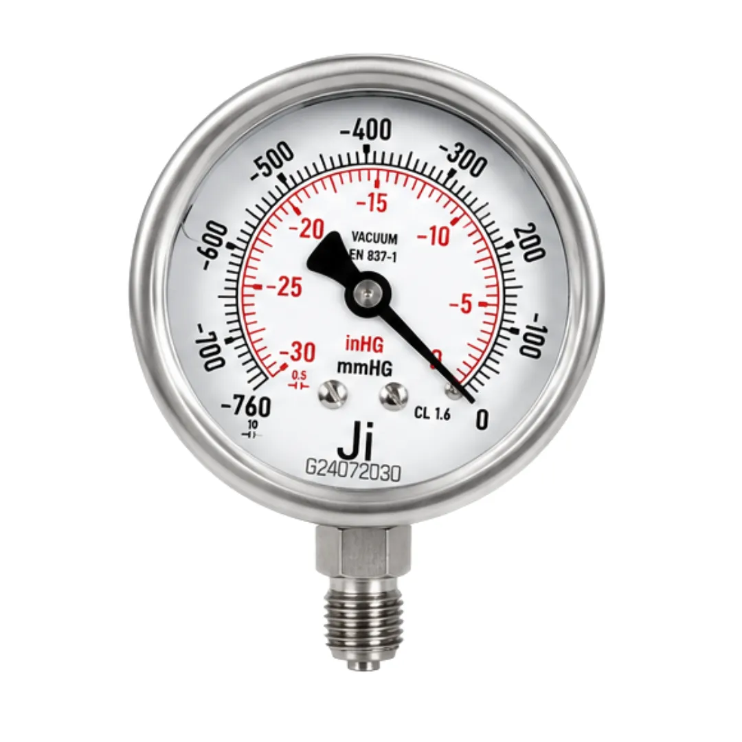 Japsin Instrumentation glycerin filled vacuum gauge -760 mmHg to 0 with 63 mm dial 1/4 inch BSP bottom entry stainless steel vacuum pressure gauge