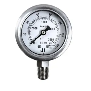 Japsin Instrumentation industrial pressure gauge 0 to 140 Kg cm2 2000 PSI 50 mm dial 1/4 NPT bottom entry stainless steel bayonet case