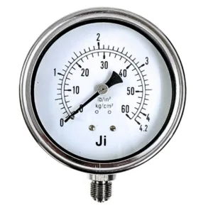 Japsin Instrumentation industrial pressure gauge 0-4.2 Kg/cm² 60 PSI 100 mm dial SS304 bayonet case SS316L internals 3/8 inch BSP bottom entry