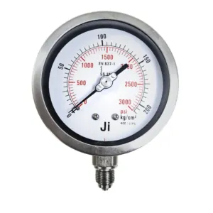 Japsin Instrumentation industrial pressure gauge 0-210 Kg/cm² 3000 PSI 100 mm dial with 3/8 inch BSP bottom entry stainless steel bayonet case