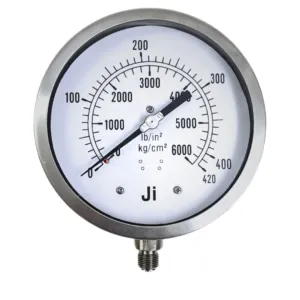 Japsin Instrumentation industrial pressure gauge 0-420 Kg/cm² 6000 PSI 150 mm dial with 3/8 inch BSP bottom entry stainless steel bayonet case