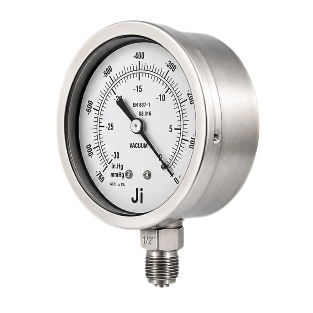 Japsin Instrumentation industrial vacuum gauge -760 mmHg to 0 with 100 mm dial SS304 bayonet case SS316L internals 1/2 inch BSP connection