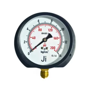 Japsin Instrumentation commercial pressure gauge 0 to 14 Kg cm2 200 PSI 100 mm dial surface mounting bottom entry 3/8 BSP MS case brass internals