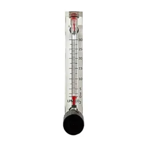 Japsin Instrumentation acrylic tube rotameter for CO2 flow 0-30 LPM with 1/4 inch BSP stainless steel side connection and control valve