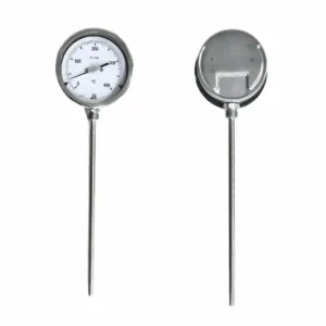 Japsin Instrumentation bimetal dial thermometer temperature gauge 0 to 400 degree C 4 inch dial bottom entry 12 inch stem 10 mm OD 1/2 BSP stainless steel case stainless steel stem