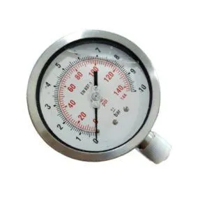 Industrial Glycerin Filled Pressure Gauge, Dial Size 4" (100 mm), Stainless Steel 304 Case Bayonet Type & SS 316L Internals, Range 0 to 10 bar with Dual Scale of 144 PSI, Direct Mounting Bottom Entry, Connection 1/2" BSP (M), Accuracy 1% FSD