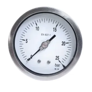 Japsin Instrumentation glycerin filled pressure gauge 0-25 Bar 100 mm dial back entry 1/2 inch BSP SS304 bayonet case SS316L wetted parts