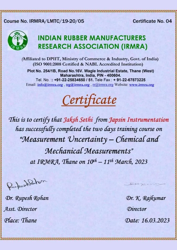 MUT Jaksh Certificate.