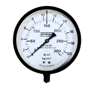 Japsin Instrumentation commercial pressure gauge 0 to 21 Kg cm2 300 PSI 150 mm dial surface mounting bottom entry 3/8 BSP MS case brass internals