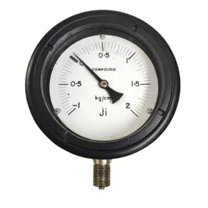 Japsin Instrumentation economical compound gauge -1 to 2 Kg cm2 single scale 100 mm dial bottom entry 3/8 BSP black aluminium screw type case stainless steel internals