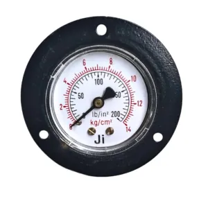 Japsin Instrumentation commercial pressure gauge 0 to 14 Kg cm2 200 PSI 1.5 inch panel mounting back entry 1/4 BSP MS powder coated case brass internals