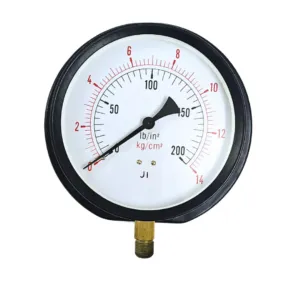 Japsin Instrumentation commercial pressure gauge 0 to 14 Kg cm2 200 PSI 150 mm dial surface mounting bottom entry 3/8 BSP MS case brass internals