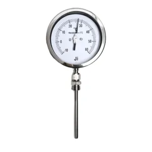 Japsin Instrumentation adjustable bimetal dial thermometer temperature gauge minus 10 to 60 degree C 4 inch dial bottom entry 6 inch stem 10 mm OD 1/2 BSP adjustable connection stainless steel case SS wetted parts
