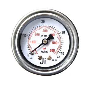 Japsin Instrumentation economical pressure gauge 0 to 42 Kg cm2 600 PSI 50 mm dial back entry 1/4 BSP SS case SS wetted parts