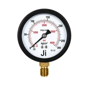 Japsin Instrumentation commercial pressure gauge 0 to 280 Kg cm2 4000 PSI 63 mm dial bottom entry 1/4 BSP MS case brass internals