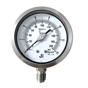 Japsin Instrumentation industrial pressure gauge 0-14 Kg/cm² 200 PSI 100 mm dial with 1/2 inch BSP bottom entry stainless steel bayonet case