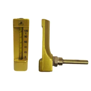Japsin Instrumentation 90 degree angle L shape marine thermometer 0 to 100 degree Celsius brass body 63 mm stem 115 mm upper body with 1/2 inch BSP connection