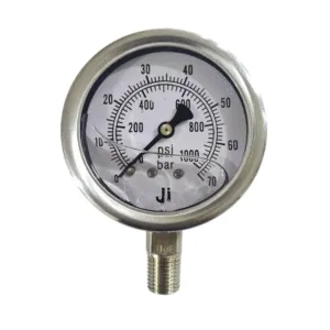 Japsin Instrumentation glycerin filled industrial pressure gauge 0-70 Bar 1000 PSI 63 mm dial with 1/4 inch NPT bottom entry stainless steel bayonet case