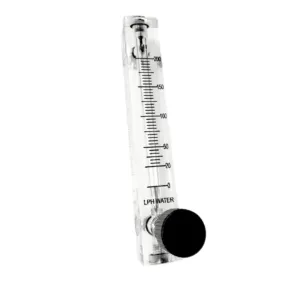 Japsin Instrumentation acrylic tube rotameter for water flow 0-200 LPH with 1/4 inch BSP male rear top and bottom connections and inlet control valve