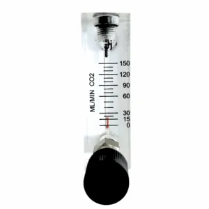Japsin Instrumentation acrylic tube rotameter for CO2 flow 0-150 ML per minute with 1/4 inch BSP stainless steel connections and control valve