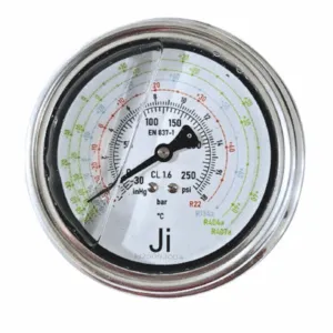 Refrigeration Pressure Gauge Glycerin Filled for R22, R134a, R404A & R407A, 100 mm Panel Mount | Japsin Instrumentation