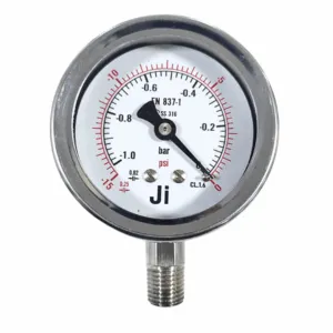 Japsin Instrumentation economical vacuum gauge -1 to 0 Bar -15 to 0 PSI 63 mm dial bottom entry 1/4 NPT SS case SS wetted parts